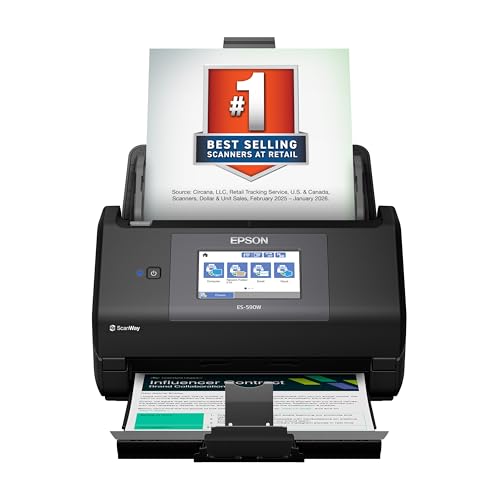 Epson Workforce ES-590W Wireless & USB High-Speed AI & Cloud Ready Desktop Color Duplex Document Scanner for Mac & PC, up to 45 ppm, Large 4.3" Color Touchscreen, 100-Page Auto Document Feeder