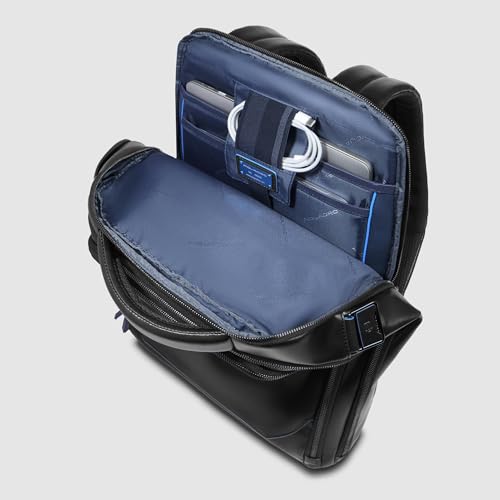 Piquadro - Blue Square Leather Travel Backpack Laptop 15.6" - Men - Black