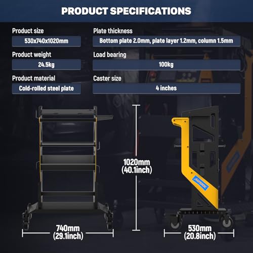 AUTOOL Heavy-Duty Modular Service Cart – 360° Swivel Casters Welding Cart Large Storage Drawer & Corrosion-Resistant Steel for Automotive Workshops T22