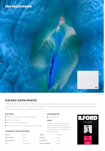 Ilford Galerie 24" x 100ft (1 Roll) Satin Photo with Lustre Surface, Instant Dry Archival Photo Inkjet Paper 10mil / 260gsm for Dye and Pigment Ink Printers, Made in Germany