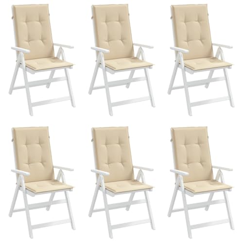 KUTYWEXFM Set of 6 High Back Chair Cushions Beige Outdoor Patio Seat Pads
