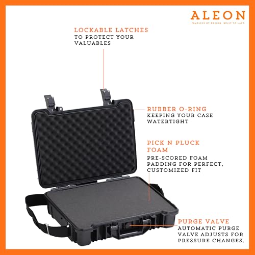17-Inch Laptop Hard Shell Protective Case – Durable ABS Equipment Enclosure with High Impact Resistance, Tight Seal for Dust and Water Resistance, Black Box with Shoulder Strap, Foam Insert Included.