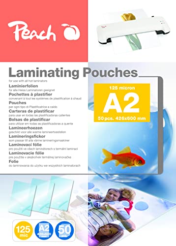 Peach Laminating Pouches A2 Pack of 50 2 x 125 Micron (250 µm) Glossy - Ultra Strong