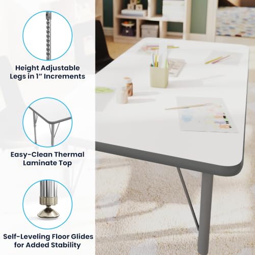 Flash Furniture 48" x 24" Adjustable Activity Table, White, Short Legs