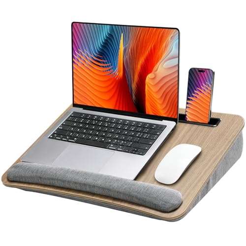 HUANUO Laptop Lap Desk with Cushion, Fit up to 15.6" Laptops, Woodgrain