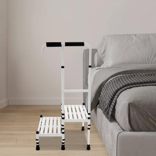 GONGDUN 2-Step Step with Handle Adult Ramp Stool Floor Standing Metal Carbon Steel 11.22in Step Width Stools 2 Step Ladder Step Stool Storage Rack for Home Kitchen and Office (White 2 Step)