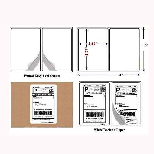 BESTEASY 1000 Round Corner Half Sheet Self Adhesive Shipping Labels for Laser and Ink Jet Printers, White Blank (500 Sheets, 1000 Labels)