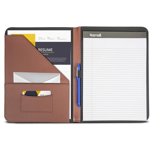 Samsill Contrast Stitch Leather Padfolio and Business Portfolio for Men and Women, Resume/Document Organizer with Writing Pad, Tan
