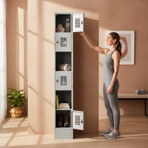 Mix.Home Commercial Metal Locker, 12" x 15" x 78", Black, 1-Tier Freestanding Steel Storage Locker with Ventilated Door, Lockable Design & Hooks, Unassembled, for Office, Gym, School & Warehouse