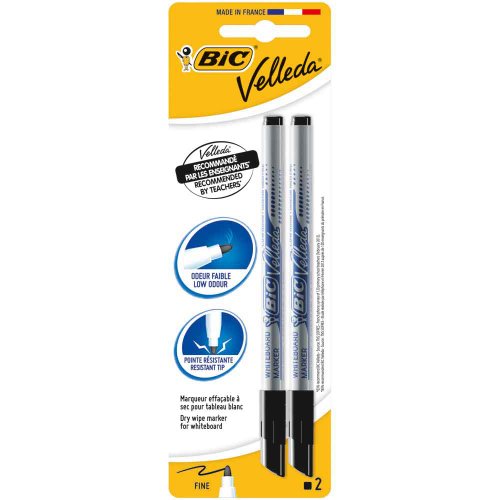 Toe Talk Whiteboard Pens, Dry Wipe Markers in Black, low odour and with resistant, thin tip, Pack of 2