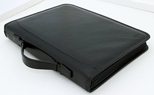Noda Conference Folder A4 Italian Folder Leather Ring Binder A4 Clipboard with Handle (Black)