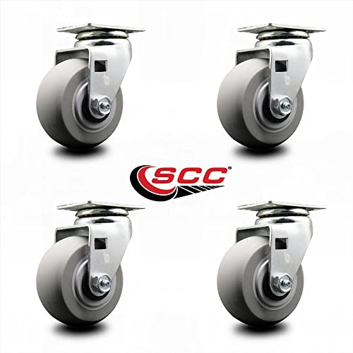 4 INCH THERMOPLASTIC Rubber Wheel Swivel Caster Set with Roller Bearings SCC