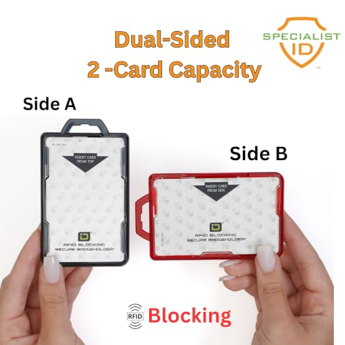 Bulk 20 Pack - Specialist ID Detachable Lanyard and Identity Stronghold 2-Card RFID Blocking Badge Holder - 2 Sided/Blocks 13.56MHz Signal - Double Sided - Secure CAC PIV TWIC Card Holder (Black)