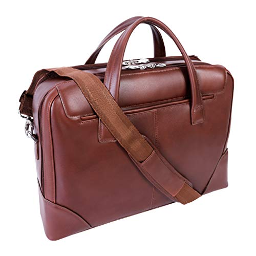 McKlein, R Series, Harpswell, Top Grain Cowhide Leather, 17" Leather Dual Compartment Laptop Briefcase, Brown (88564)