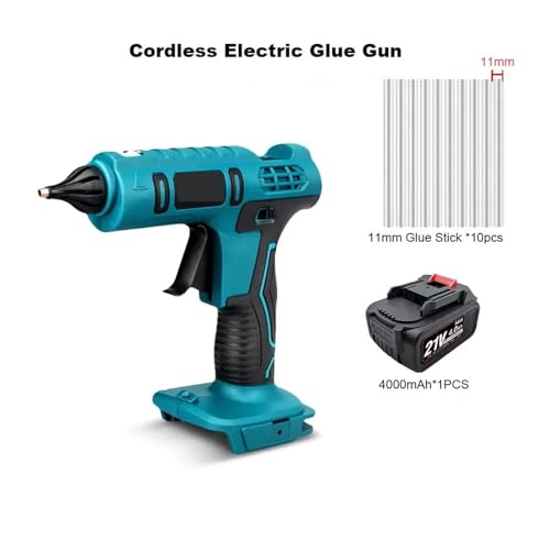 LIBODD Hot Glue Gun Electric Cordless Hot Melt Glue Gun 100W with 10pcs 11mm Glue Stick 21V Battery Car Repair Tool for DIY Arts, Crafts and Quick Repairs(4Ah 1pc)