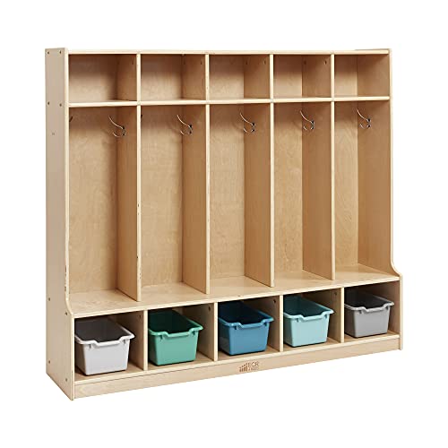 ECR4Kids 5-Section Coat Locker with Bench and 5 Scoop Front Bins, Classroom Furniture, Contemporary