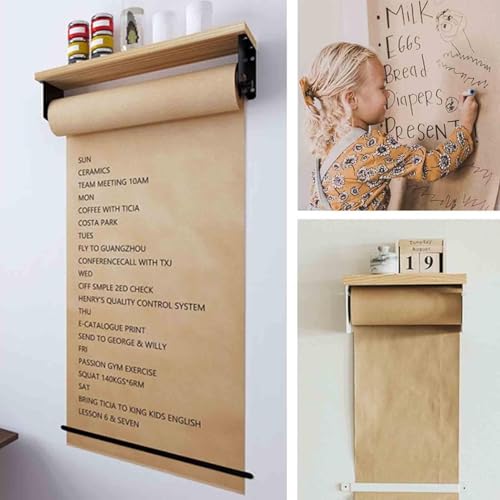 LNNW Kraft Paper Dispenser Paper Roll Dispenser and Cutter, Wall Hung Butcher Paper Dispenser, for Home/Office/Cafe/School Decorative Message Boards for Wall(White Paper,40cm/15.7in Wide)