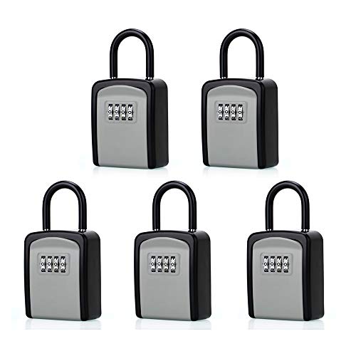 ABRA FOX Key Lock Box, Combination Lock Box with Code for House Key Storage, Combo Door Locker (Black-5pack)