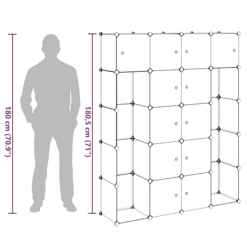 Coespram Modular Cabinet 14 Compartments, 14.6" x 57.5" x 71.1" Plastic Cube Storage Organizer, Flexible Shelving Unit for Living Room, Hallway and Office, Black and White