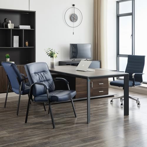 BoisKom Big&Wide Office Guest Reception Chair Set of 2, Conference Room Chairs Waiting Room Chairs 2 Pack, Modern Leather Office Desk Chair No Wheels(Navy Blue)