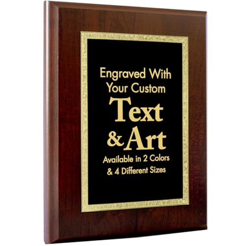 Award Plaque, Wooden Frame with Gold Border, Red, Black Or Blue Background wiht Gold Engraving. Customizable Text and Artwork (Black with Gold, 6 x 8")