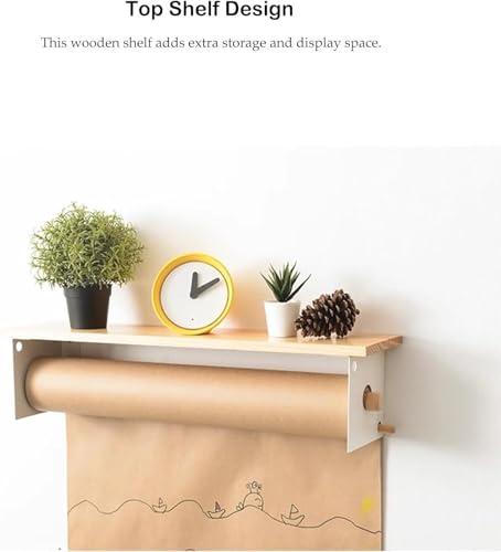 LNNW Kraft Paper Dispenser Butcher Paper Roll Holder, 45/64 Cm Wide Cafe Kraft Paper Roll Dispenser with Shelf, Wall Mounted Paper Roll Dispenser Decorative Message Boards for Wall(64cm/25.2in)