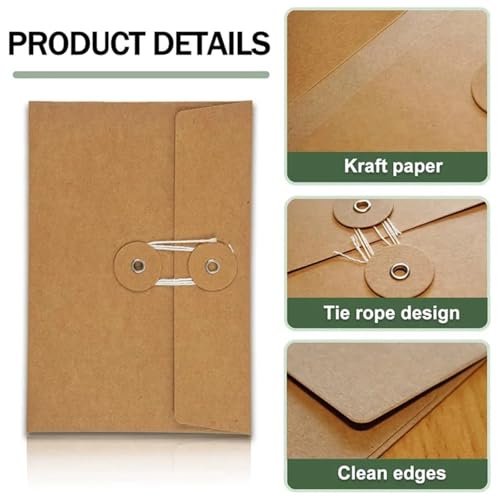 Kraft Paper Envelope Folders 100-240 Pcs Brown Envelopes Manilla with String Tie Closure Project Pockets Document Organizer, 4.53 X 6.7 Inches for Office Letters Postcard Photo(200pcs)