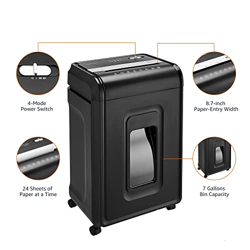 Amazon Basics 24-Sheet Cross Cut High Security Paper Shredder for Home Use, P-4 Security, CD and Credit Card Document Shredder with Pullout Basket, Black