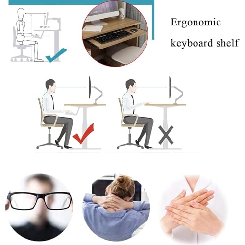 WROASLTOUX Wooden Under Desk Keyboard Tray Storage Shelf,Mute Large Keyboard Drawerstray Under Desk Pull-Out,Slide-Out Platform Computer Drawer, for Keyboard Mouse/Typing,White,54cm/21.2in