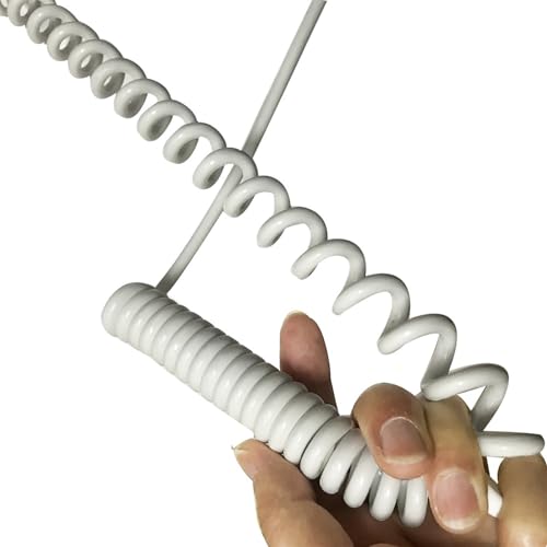 Coiled Curly Mains Flex Cable 2 Cores 1.5mm2 15AWG White 1-3 Meters