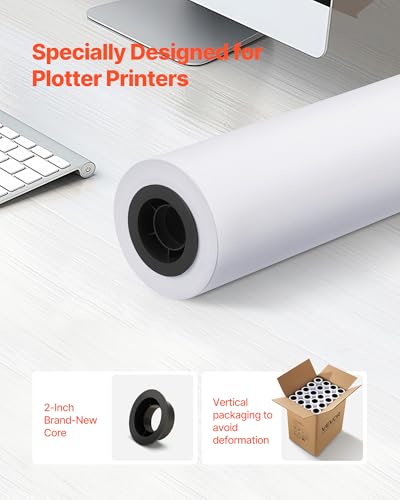 VEVOR Wide Format Paper, 24 in x 150 ft Plotter Roll, 20 Rolls CAD Bond Rolls with 2 in Core, 20 LB Bond Paper Rolls, Ideal for CAD Drawings, Engineering Plans, GIS Maps, and Architectural Designs