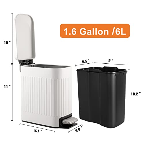 TrashAid Slim Bathroom Trash Can with Lid Soft Close & Pedal, 1.6Gal, White
