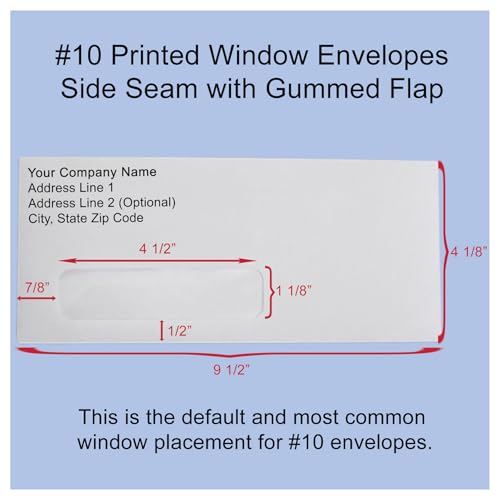 Custom Printed #10 Window Envelopes - Bright White Wove #10 Smooth Finish Professionally Printed (1000)