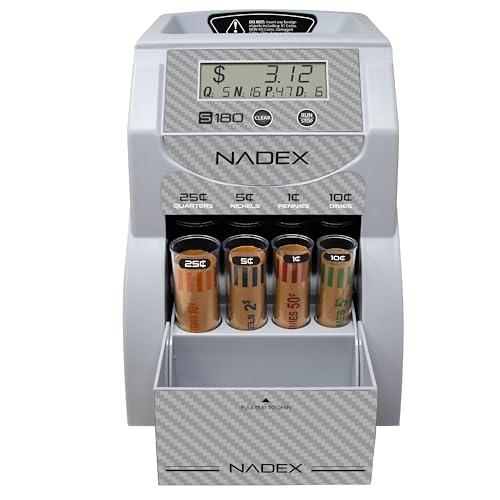 Nadex S180 Digital Coin Sorter and Counter – Displays Total and Denomination Values, Carbon Fiber