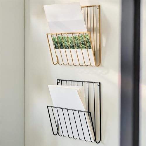 File Rack Magazine Rack Wall Mounted File Holder Iron Mail Organizer Newspaper for Letters Folders Letter Trays(Black)