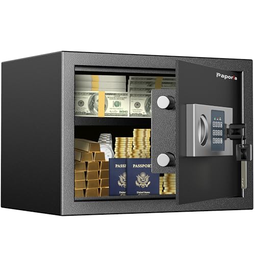 Paporia Digital Depository Safe for Home, Feet Safety Box, Lock Box for Money, Jewelry, Documents and Guns, Digital Security Safe for Office, Hotel and Personal Use