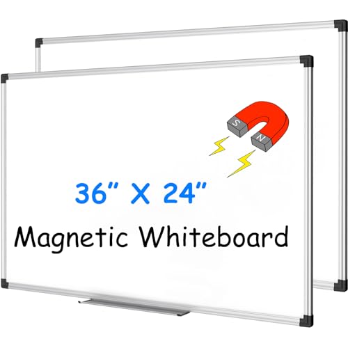 XBoard Magnetic Whiteboard 36 x 24 Inch, Hanging Dry Erase Board with Aluminium Frame & Marker Tray 3' x 2' | Wall Mounted Magnetic White Board for Home School Office (Pack of 2)