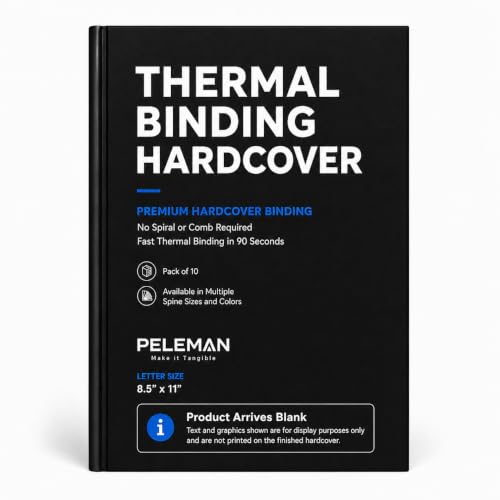 Peleman formally Unibind Thermal Hardcovers Binding Covers for Professional Documents, Journals & Notebooks – No Spiral or Comb Required - Pack of 10 (black, Spine Capacity 20 Sheets Max)