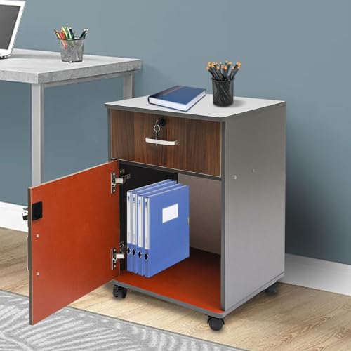 haedspup 2 Drawer File Cabinet with 24'' Extended Desktop, Mobile Filing Cabinet, Rolling File Cabinet with Side Bag, Fabric Drawer, Fits A4/Letter Size, Printer Stand Home Office, Light Brown