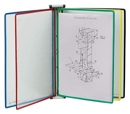 JKSVTF Wall Mount Reference Organizer - Catalog Display Rack, Wall Mount Reference and Display System, with 5 A4 Paper Size Pockets, Adjustable Desk Reference Organizer, Easy to Install