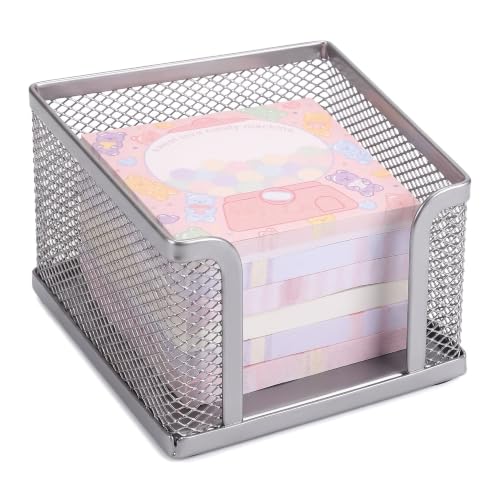 Post It Note Holder Metal Mesh Desktop Sticky Note Box 5 Pack Office Supplies Storage Organizer Memo Stand Paper Holder Desk Accessory Silver
