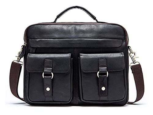 XIADENGLAN Business Briefcase Vintage Handbag, 14" Laptop Leather Messenger Shoulder(Black)