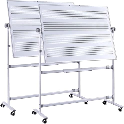 Portable Double-Sided Magnetic Dry Erase Board on Wheels - Mobile Whiteboard for School, Home, Music, Presentations & Meetings - Easy to Move & Versatile