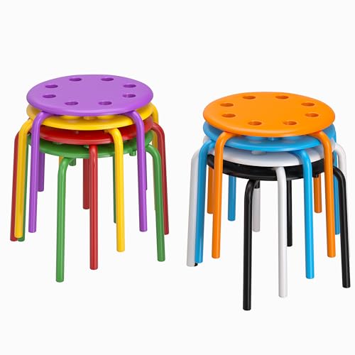 VECELO 8-Piece Stacking Stools for Classroom, 12 Inch Height, Decoration Flexible Seating for Schools, Rainbow-Colored