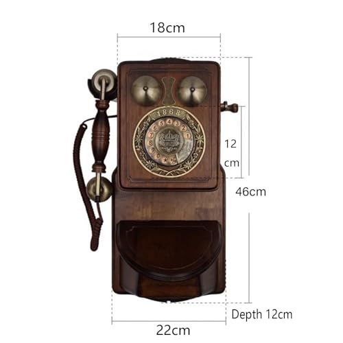 DAEOIBHJR Vintage Wall Phones for Landline Wall Mount Old Fashioned Rotary Phone Retro Corded Telephone European-Style Wood Phone with Mechanical Ringer for Kitchen Home School Office(Red)