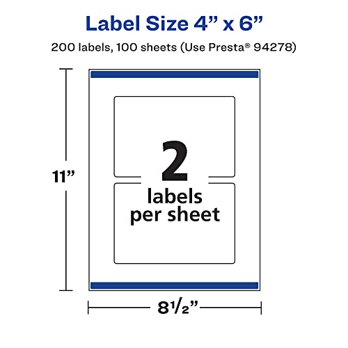 Avery® Printable Durable White Rectangle Labels, Sure Feed® Technology, 4" x 6", Print-to-the-Edge, Waterproof Labels, Laser & Pigment-Based Inkjet Compatible, 200 Total