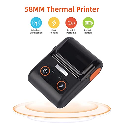 HBCDAAQ Portable Receipt Printer 58MM Thermal Printer Mobile POS Printer BT Connection Compatible with Windows Android iOS
