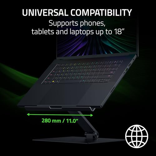 Razer Adjustable Laptop Stand, Supports Phones/Tablets up to 18", Black