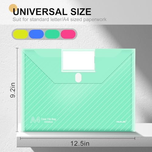 WORPSON 50 Pack, Plastic Envelopes File Folders, HeavyDuty Document Folder for Letter and A4 Size, Clear Document Holder with Label Pockets for School Home Work Office Organizer (50)