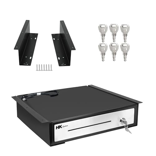HK SYSTEMS 16" "Stainless Steel" Front Heavy Duty Black POS Cash Drawer with 5Bill/5Coin with Under Counter Mounting Metal Bracket